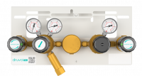 Панель газовая GCE Серия DruvaPUR для технических газов , автоматическая одноступенчатая  Pвх-300 bar, Рвых-10 bar, латунь, блок продувки, запорный клапан, c манометрами, предохранительный клапан, вх. балл.соединением DIN 6, вых. NPT3/8