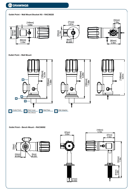 Точка выхода (POU) Gas Arc  HPU6202B никелированная латунь, до 20 бар, манометр, запорный клапан, панель 100х100мм, вход и выход 1/4 NPT