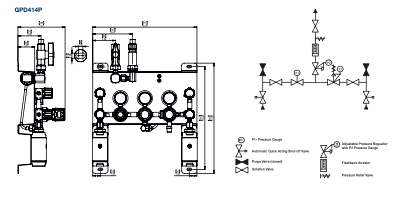 Панель газовая с автоматическим переключением подачи газ (ацетилен) с одноступенчатым регулятором давления, Pвх-25 bar, Рвых-1,5 bar, ник. Латунь, 2 отсекающих клапана, спускной клапан.контактные манометры, предохранительный клапан GPD414 Series, Gas Arc