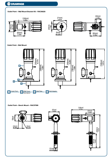 Точка выхода (POU) Gas Arc  SGU6001B нержавеющая сталь, до 6 бар, манометр, запорный клапан, панель 100х100мм, вход и выход 1/4 NPT